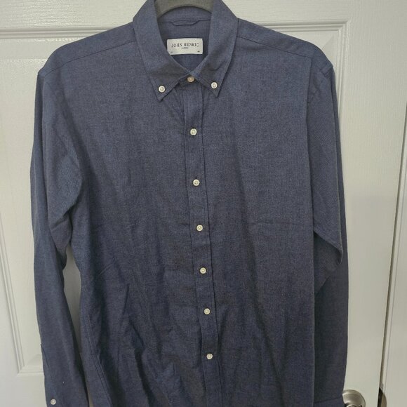 JOHN HENRIC Flannel Shirt 15 - 38 Navy Flannel Button Down Office Work - Picture 1 of 1